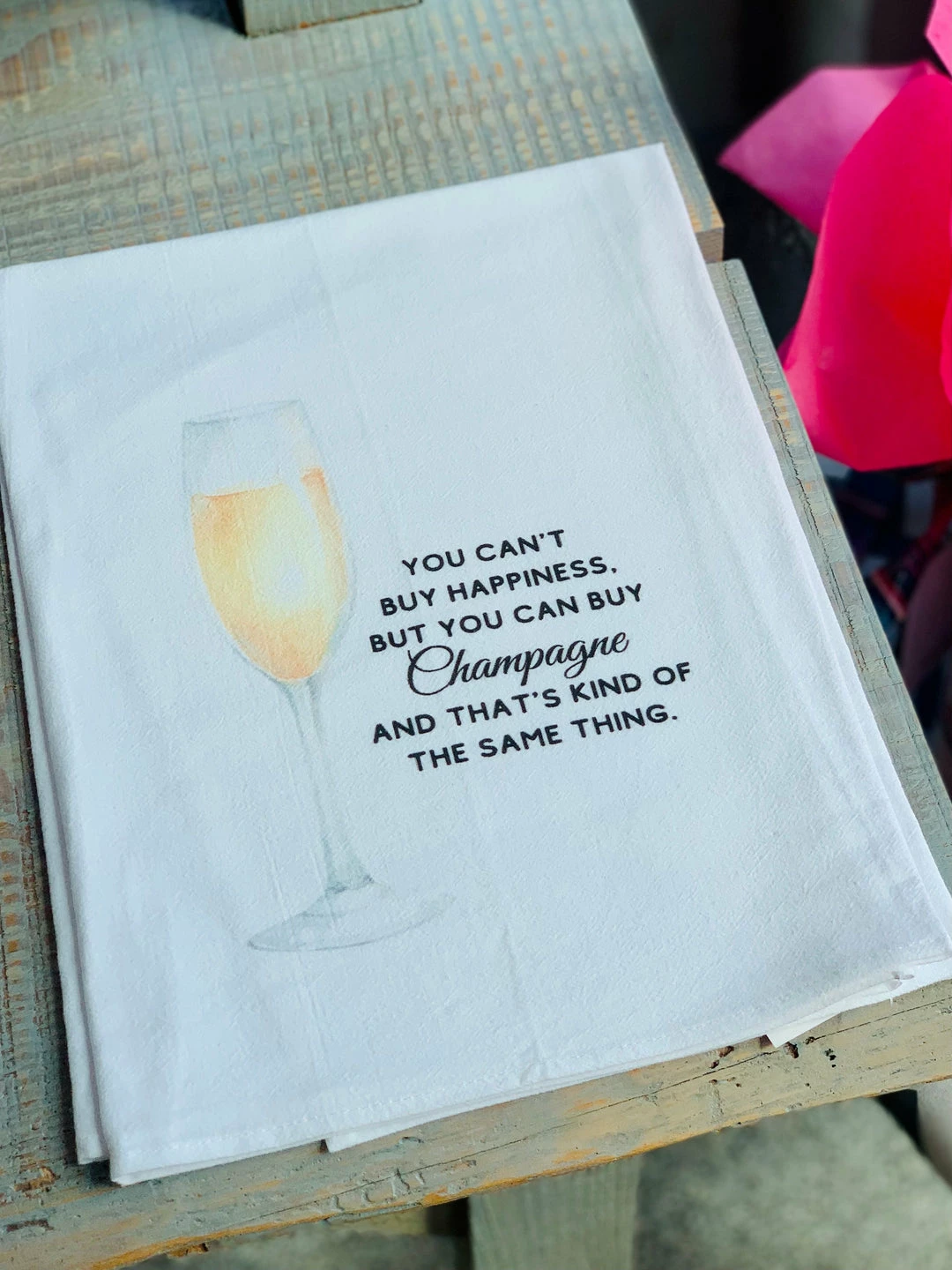 The Pink Leopard Can’t Buy Happiness Tea Towel 1 The Pink Leopard Can’t Buy Happiness Tea Towel