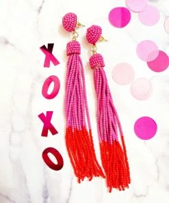 The Pink Leopard Beaded Tassel Earrings