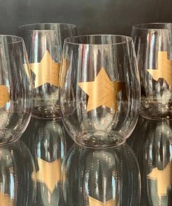 The Pink Leopard New Arrivals Gold Star & Gold Texas - Set Of 4 Stemless Wine