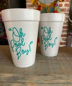 The Pink Leopard New Arrivals Oh Pool Boy! Styrofoam Cups - Sleeve Of 10 - Blue
