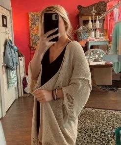 The Pink Leopard Taupe Distress Cardigan