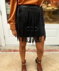 The Pink Leopard New Arrivals Sassy Fringe Skirt- Black