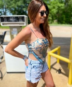 The Pink Leopard Scarf Tie Back Cami-Blue