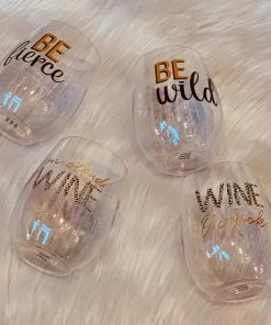 The Pink Leopard Leopard Be Wild Set - Set Of 4 Stemless Wine New Arrivals