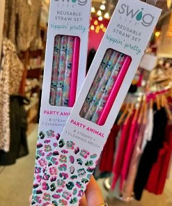 The Pink Leopard Party Animal Reusable Straw Set New Arrivals