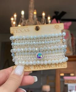 The Pink Leopard New Arrivals Pink Panache Cream Crystal Bracelet Set - AB Stone