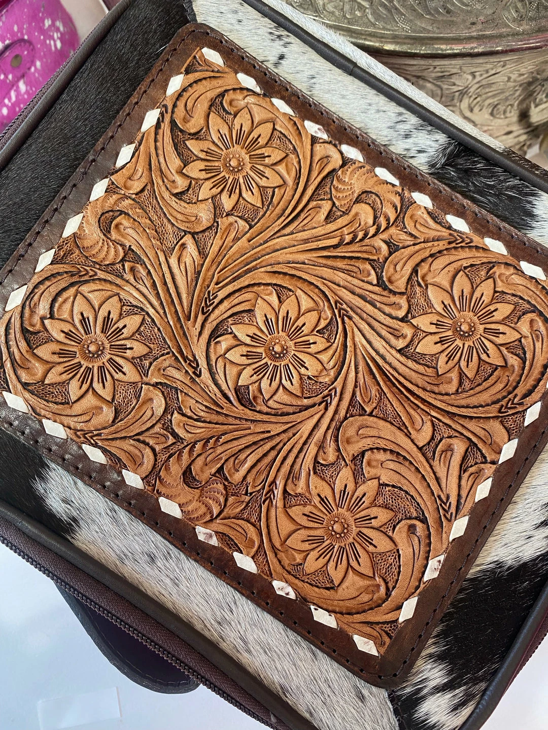 The Pink Leopard Tooled Leather / Cowhide Jewelry Case New Arrivals 9 The Pink Leopard Tooled Leather / Cowhide Jewelry Case New Arrivals