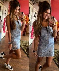 The Pink Leopard New Arrivals Denim Overall Dress