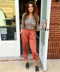 The Pink Leopard The Terri Joggers- Terra Cotta