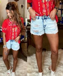 The Pink Leopard The BB Embroidery Top - Red New Arrivals