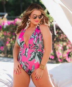 The Pink Leopard New Arrivals Pink Tropical One Piece Swimsuit